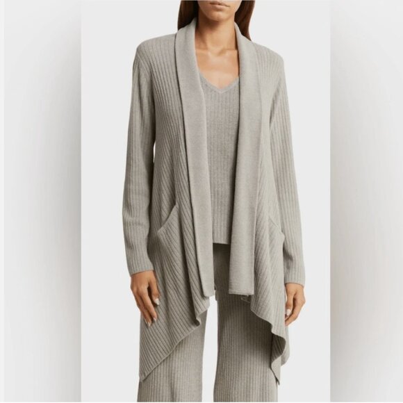 BAREFOOT DREAMS Draped Shawl Collar Cardigan in Pewter (XL) NWT $158 MSRP - Picture 1 of 3